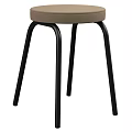 Modern Single Chair With Brown Upholstered Seat And Black Metal Legs