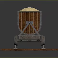 Wooden Mine Cart On Rail Tracks With White Material Inside