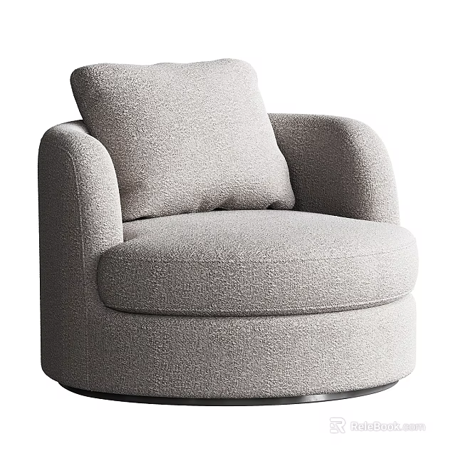 Modern Single Sofa With Bouclé Fabric Rounded Design Cushion And Swivel Base 3d model 