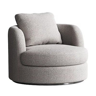 Modern Single Sofa With Bouclé Fabric Rounded Design Cushion And Swivel Base 3d model
