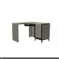 Modern L Shaped Desk With White Surface Dark Wooden Legs And Storage Cabinet
