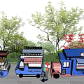 Colorful Food Trucks with Ice Cream and Coffee Service Surrounded by Trees and Balloon Decorations