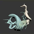 3D Fantasy Dragon Sculpture With Light Blue White Body Green Horns And Wave Shaped Base