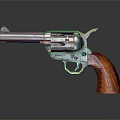 Detailed Classic Revolver With Silver Barrel Wooden Grip And Blue Metal Parts