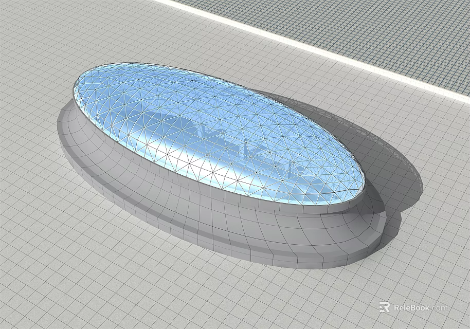 3D Model Of Oval Architectural Component With Transparent Glass Dome Structure 3d model