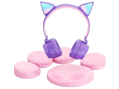 Purple Cat Ear Glittery Headphones With Pink Round Speakers Set 3d model