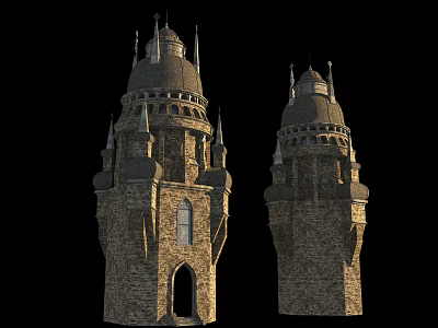 Ancient Architecture Stone Towers Featuring Spires Arched Doorways And Windows 3d model