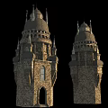 Ancient Architecture Stone Towers Featuring Spires Arched Doorways And Windows 3d model
