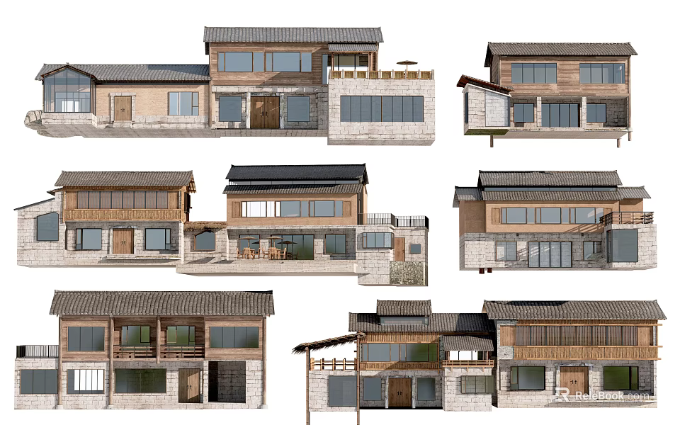 Traditional Ancient Architecture Design With Wooden Structure Tile Roof And Courtyard 3d model 