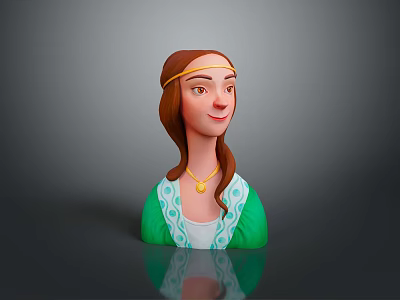 Animated Game Movie Character With Long Brown Hair Gold Headband Green Top And White Patterns 3d model