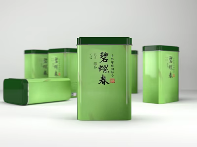 Green Biluochun Tea Canisters Set with Multiple Storage Containers and Classic Design 3d model