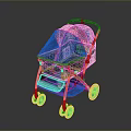 Modern Red And Black Baby Stroller With Canopy Frame And Wheels
