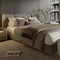 Modern Bedroom Interior With Dark Wooden Walls Slatted Ceiling Large Bed And Scenic View