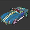 Classic Blue Convertible Sports Car With White Racing Stripes Open Top Shiny Tires