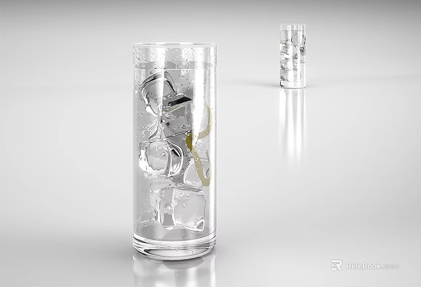 Refreshing Cold Beverage In Clear Glass With Ice Cubes On White Surface 3d model 