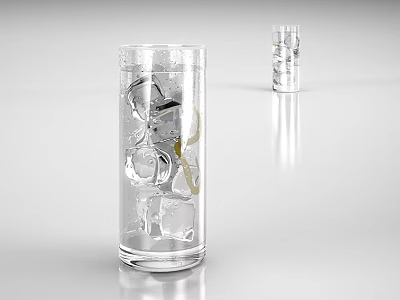 Refreshing Cold Beverage In Clear Glass With Ice Cubes On White Surface 3d model