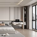Modern Bedroom Interior Design With Platform Bed Wardrobe Desk And Neutral Tones