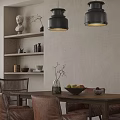 Cozy Modern Living Dining Interior With Practical Wooden Storage Shelves And Rustic Ceramic Art Decor