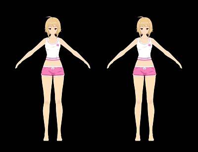 Anime Game Movie Female Character Wearing White Tank Top Pink Shorts Arms Outstretched Black Background 3d model