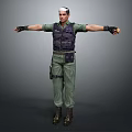 3D Military Character Model In Green Uniform With Bulletproof Vest And White Headband 3d model