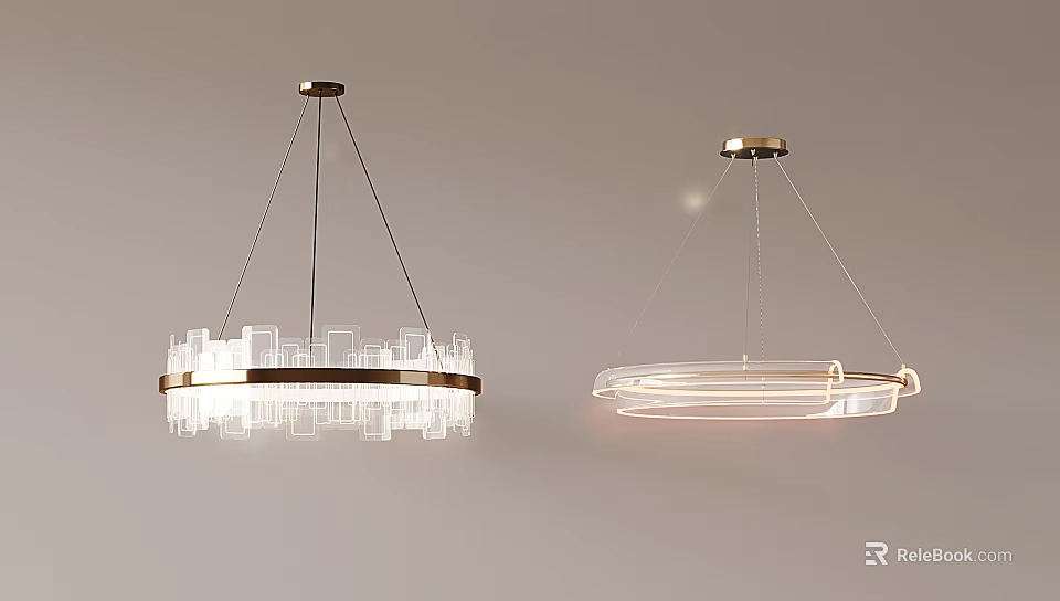 Modern Crystal Pendant Lights With Transparent Circular Design And Warm Illumination 3d model 