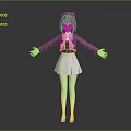 Red Haired Character With Blue Coat Gray Skirt White Socks And Red Shoes