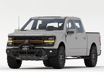 Gray Ford Off Road Pickup Truck With Black Bumper And Yellow Accent Lights 3d model
