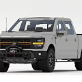 Gray Ford Off Road Pickup Truck With Black Bumper And Yellow Accent Lights