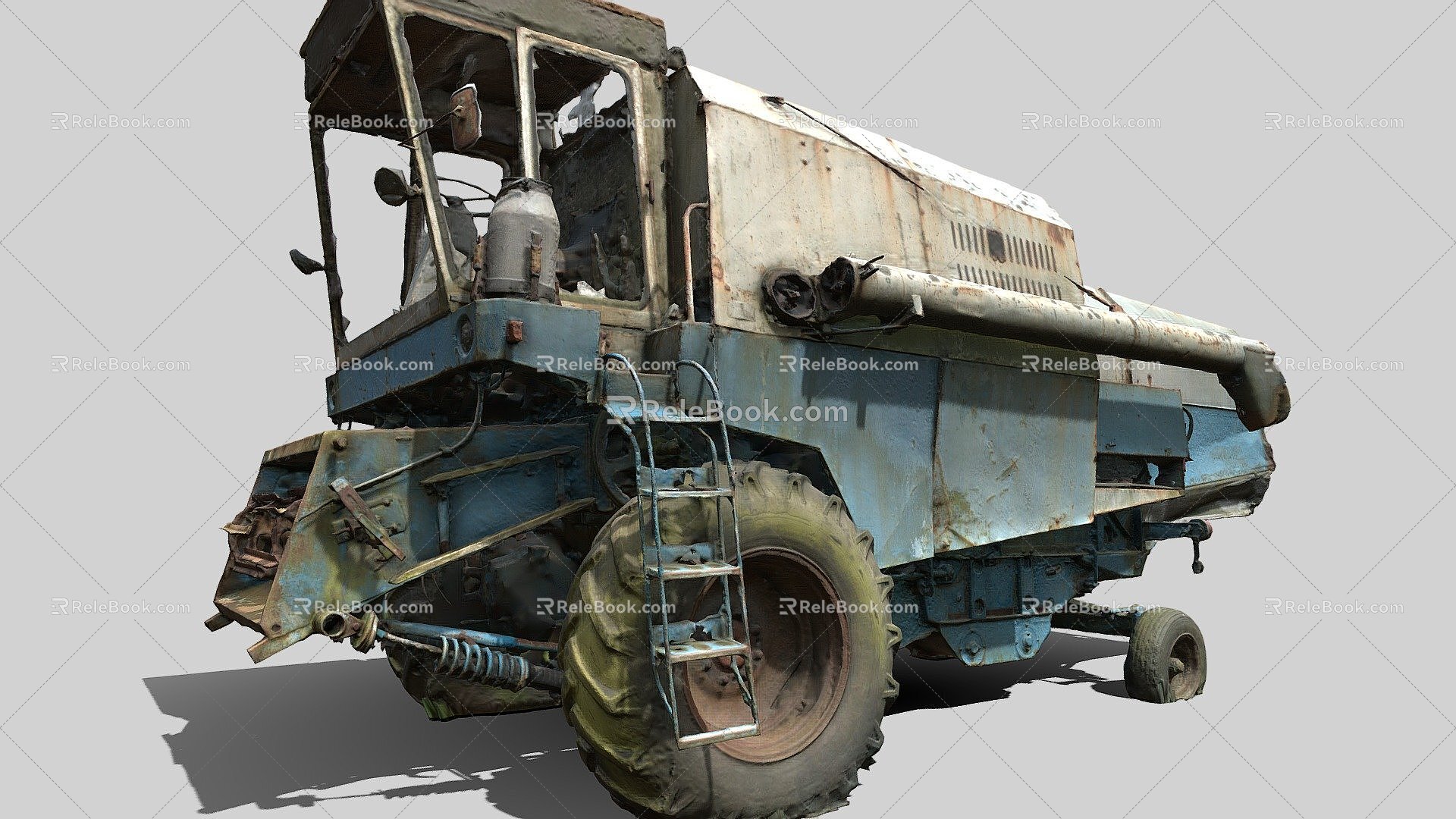 old harvester agricultural machinery 3d model