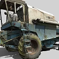 Old Blue Combine Harvester Function Vehicle with Large Tires Ladder and Rusty Body Structure