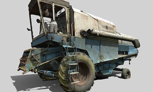 old harvester agricultural machinery 3d model