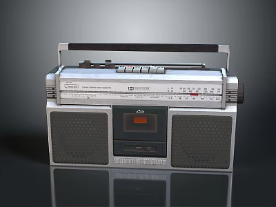 Retro Vintage Radio Cassette Player With Classic Silver Design Handle And Built In Speakers 3d model