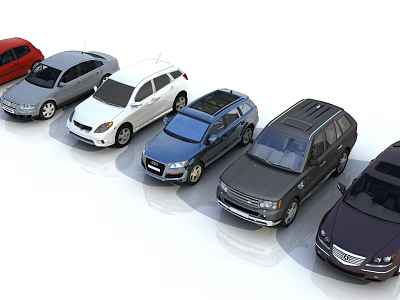 Various Colored Cars With Different Models Including Sedans And SUVs Arranged In A Row 3d model
