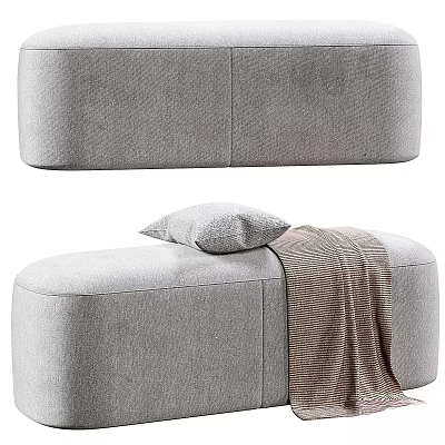 Gray Fabric Ottoman with Soft Pillow and Cozy Throw Blanket for Modern Living Room Decor 3d model