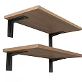 Wooden Wall Mounted Shelves With Black Metal Brackets For Home Storage