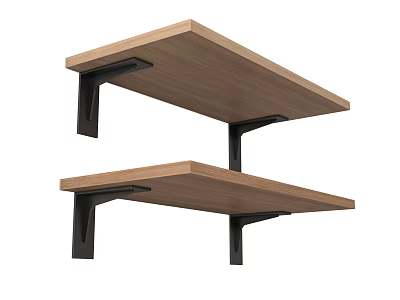 Wooden Wall Mounted Shelves With Black Metal Brackets For Home Storage 3d model