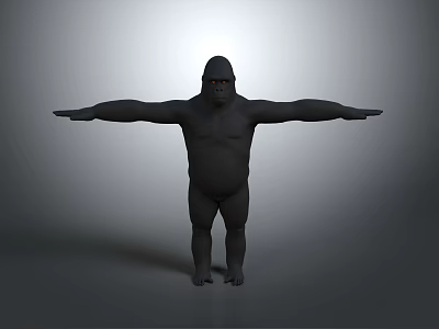 3D Render Of Gorilla Model Standing With Arms Outstretched On Gray Background 3d model