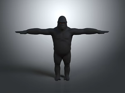 3D Render Of Gorilla Model Standing With Arms Outstretched On Gray Background 3d model