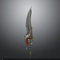 Ornate Fantasy Sword With Silver Blade Golden Decorations And Red Accents