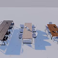 Modern Wooden Dining Table Sets Long And Round Tables With Chairs 3d model