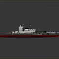 Detailed Battleship Model With Gray Deck Turret Mast And Red Hull