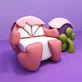 Pink And White Flower Shaped Public Chair With Green Decorative Elements On Purple Background