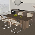 Dining Table and Chair Combination Dining Cabinet Chandelier 3d model