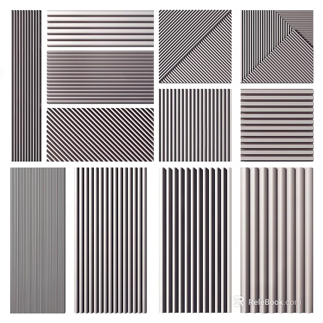 Modern Wall Panels With Various Striped Patterns In Black White Grey Tones 3d model