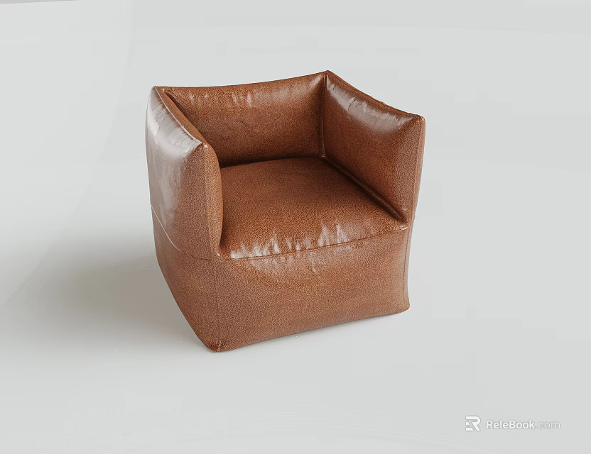 Brown Leather Single Seater Sofa With Modern Square Armrests Design 3d model