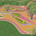 Kids Play Area with Colorful Slide Trees Track and Play Structures