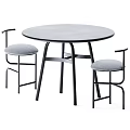 Modern Round Dining Table Set With Gray Cushioned Chairs And Black Metal Frames 3d model