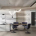 Modern Restaurant Interior Design With Dining Table Chairs Pendant Lights Wall Art And Plant