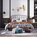 Modern background double bed 3d model