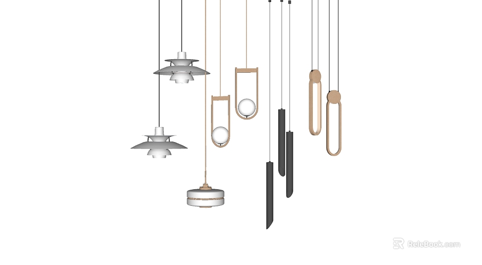 Modern Pendant Lights With Various Hanging Shapes And Metal Finishes For Interior Design 3d model 